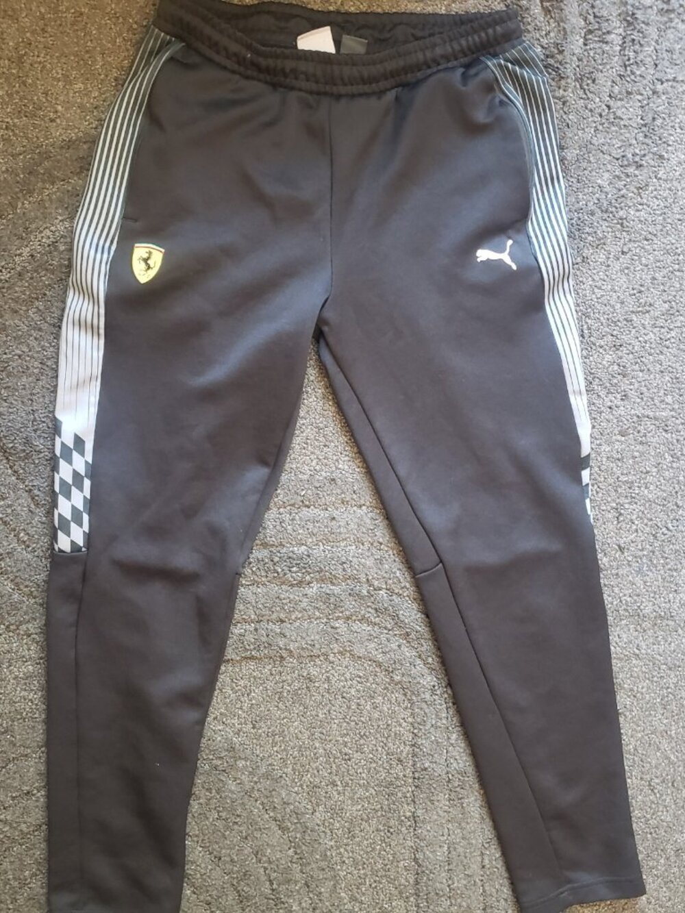 PUMA Scuderia Ferrari Men's Black Striped Track Pants Logo Drawstring Size M